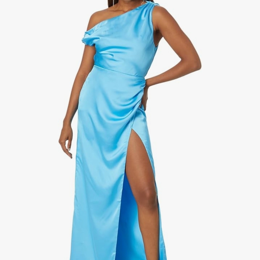 Show Me Your MuMu Jodie Blue Asymmetrical Ruched Gown/Dress